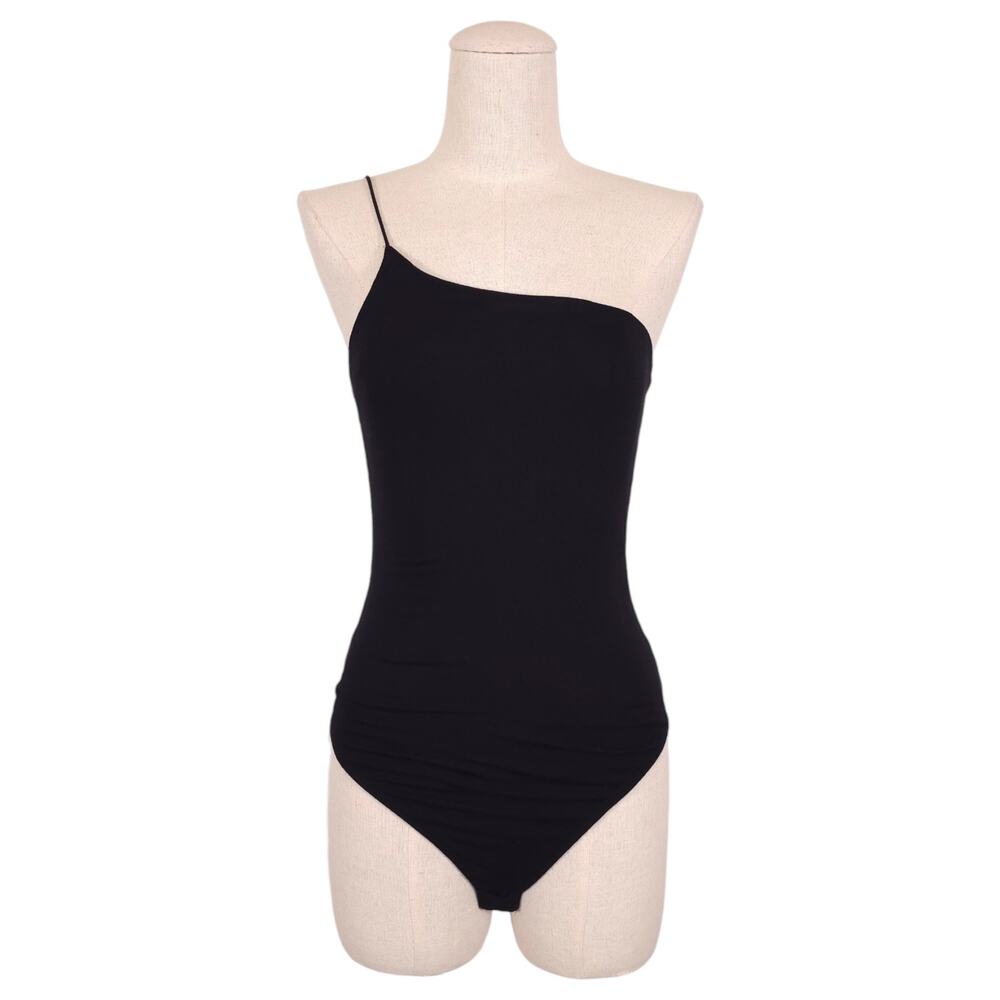 Good American One Shoulder Corded Bodysuit Black Sz 2